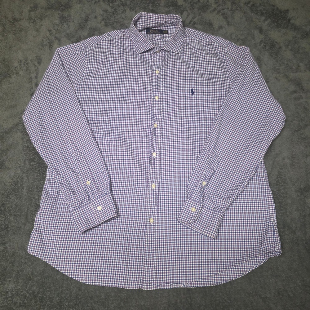 Polo Ralph Lauren Shirt Mens XL Gingham Button Down Purple Blue Preppy